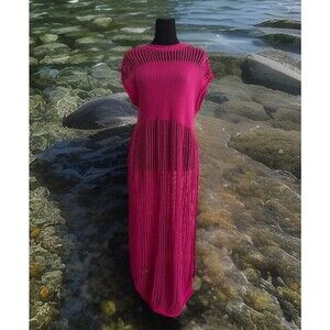 NWOT ANNA & AVA Hot Pink Long Crocheted Dress Size SM BOHEMIAN Fairycore
